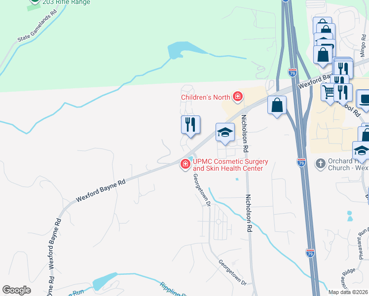 map of restaurants, bars, coffee shops, grocery stores, and more near 1579 Stone Mansion Drive in Sewickley