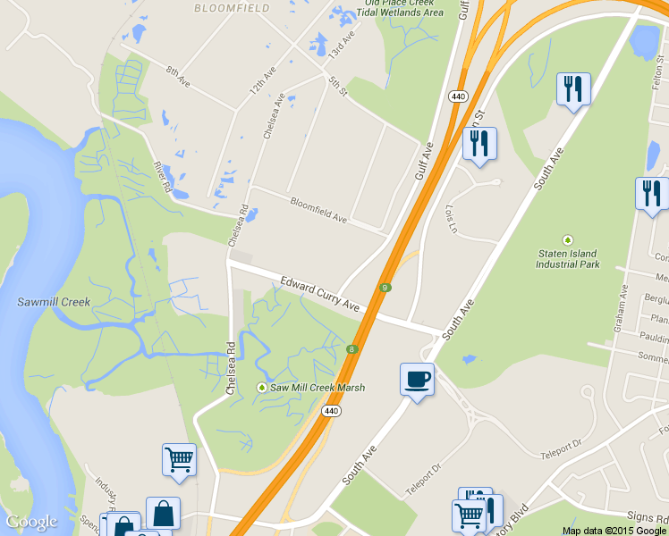 map of restaurants, bars, coffee shops, grocery stores, and more near 201 Edward Curry Avenue in Staten Island