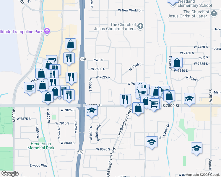 map of restaurants, bars, coffee shops, grocery stores, and more near 3388 Briar Drive in West Jordan