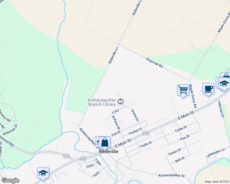 map of restaurants, bars, coffee shops, grocery stores, and more near in Belleville