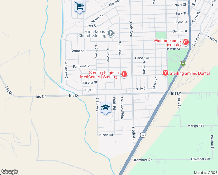 map of restaurants, bars, coffee shops, grocery stores, and more near 803 Holly Drive in Sterling
