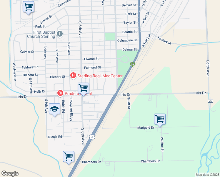 map of restaurants, bars, coffee shops, grocery stores, and more near 300 Iris Drive in Sterling