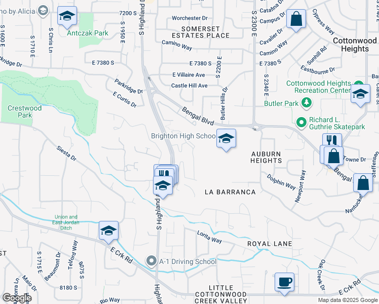 map of restaurants, bars, coffee shops, grocery stores, and more near 2089 Pinnacle Terrace Way in Cottonwood Heights