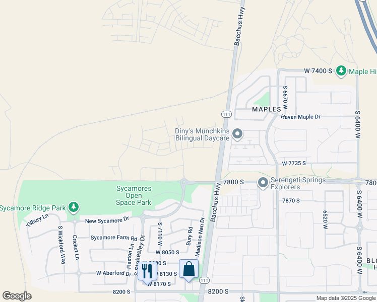 map of restaurants, bars, coffee shops, grocery stores, and more near 7007 West Farnsworth Peak Drive in West Jordan