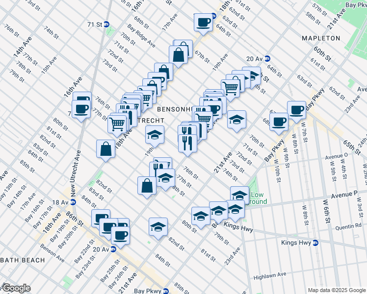 map of restaurants, bars, coffee shops, grocery stores, and more near in Brooklyn
