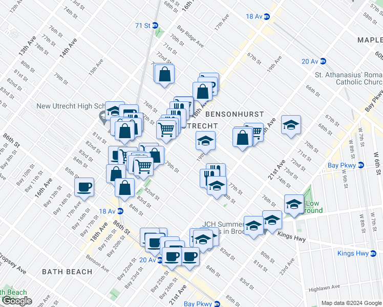 map of restaurants, bars, coffee shops, grocery stores, and more near 1847 78th Street in Brooklyn