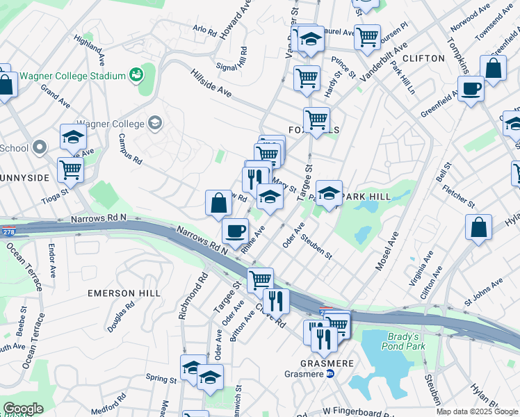 map of restaurants, bars, coffee shops, grocery stores, and more near in Staten Island