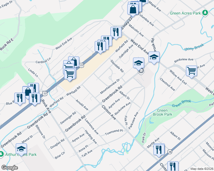 map of restaurants, bars, coffee shops, grocery stores, and more near 557 Mountainview Drive in North Plainfield