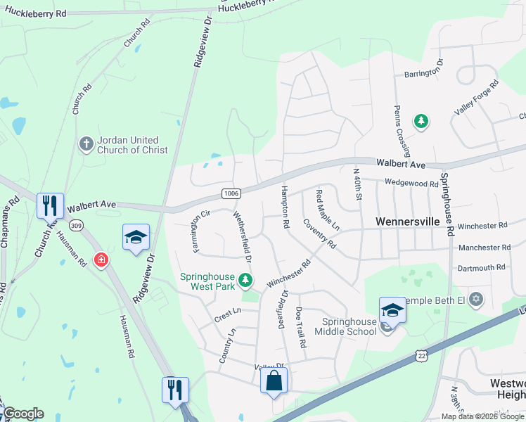 map of restaurants, bars, coffee shops, grocery stores, and more near 1529 Duxbury Court in Allentown