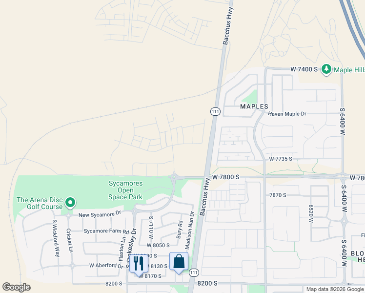 map of restaurants, bars, coffee shops, grocery stores, and more near 6997 Farnsworth Peak Drive in West Jordan