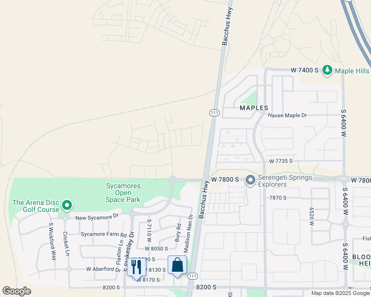 map of restaurants, bars, coffee shops, grocery stores, and more near 6977 Farnsworth Peak Drive in West Jordan