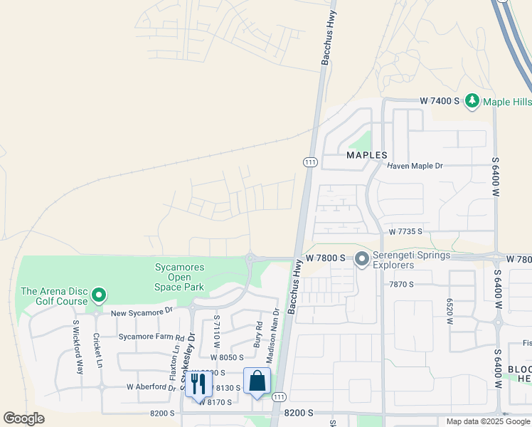 map of restaurants, bars, coffee shops, grocery stores, and more near 6989 Farnsworth Peak Drive in West Jordan
