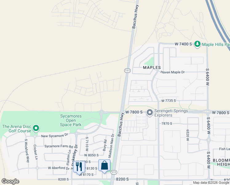 map of restaurants, bars, coffee shops, grocery stores, and more near 6949 Farnsworth Peak Drive in West Jordan