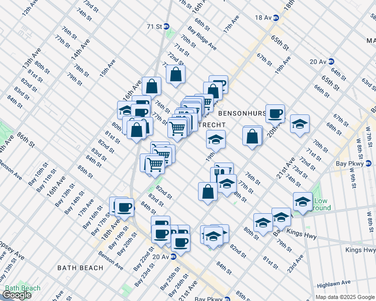 map of restaurants, bars, coffee shops, grocery stores, and more near 1817 78th Street in Brooklyn