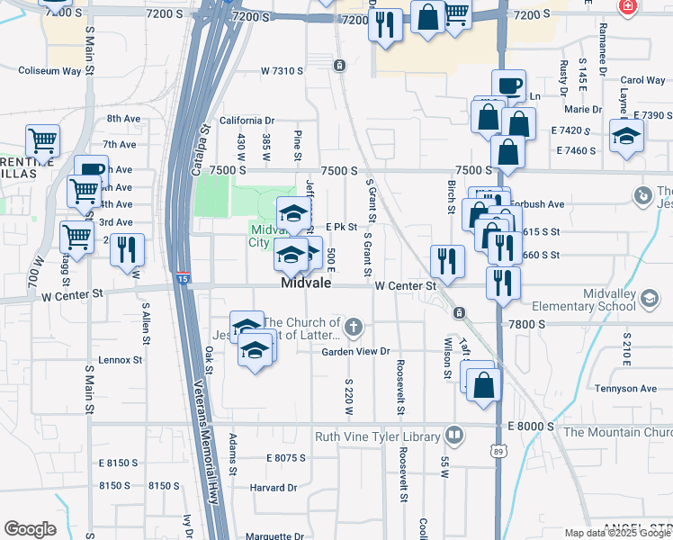 map of restaurants, bars, coffee shops, grocery stores, and more near in Cottonwood Heights