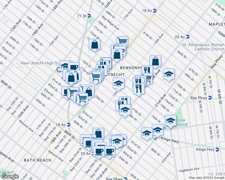map of restaurants, bars, coffee shops, grocery stores, and more near in Brooklyn