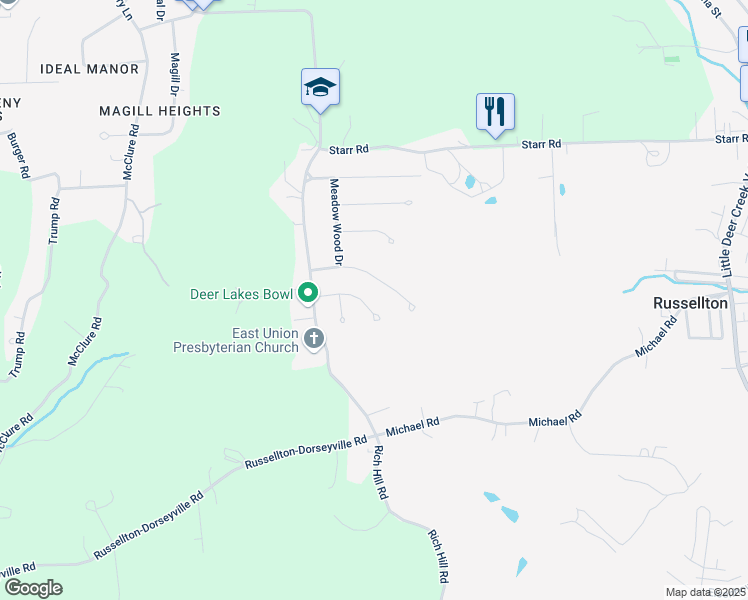 map of restaurants, bars, coffee shops, grocery stores, and more near 55 Woodhill Drive in Cheswick
