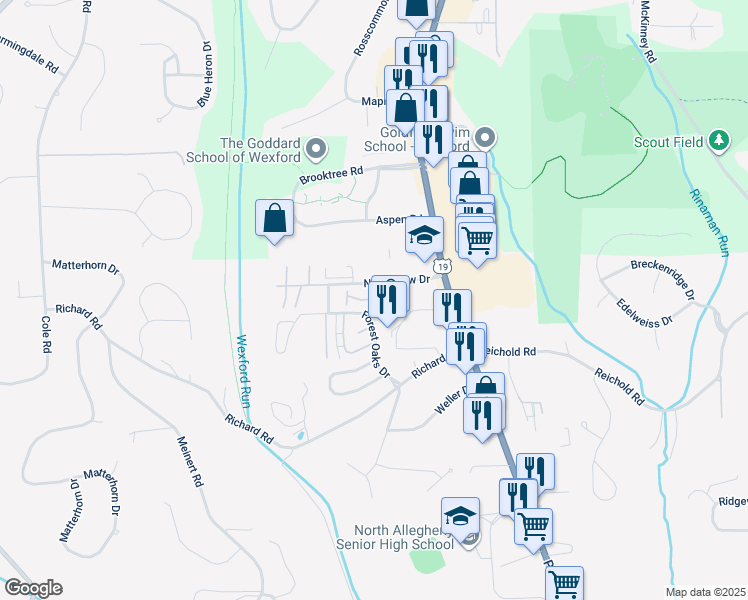 map of restaurants, bars, coffee shops, grocery stores, and more near 400 Sherbrook Court in Wexford