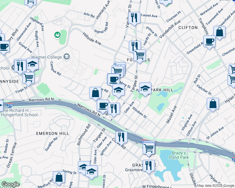 map of restaurants, bars, coffee shops, grocery stores, and more near in Staten Island