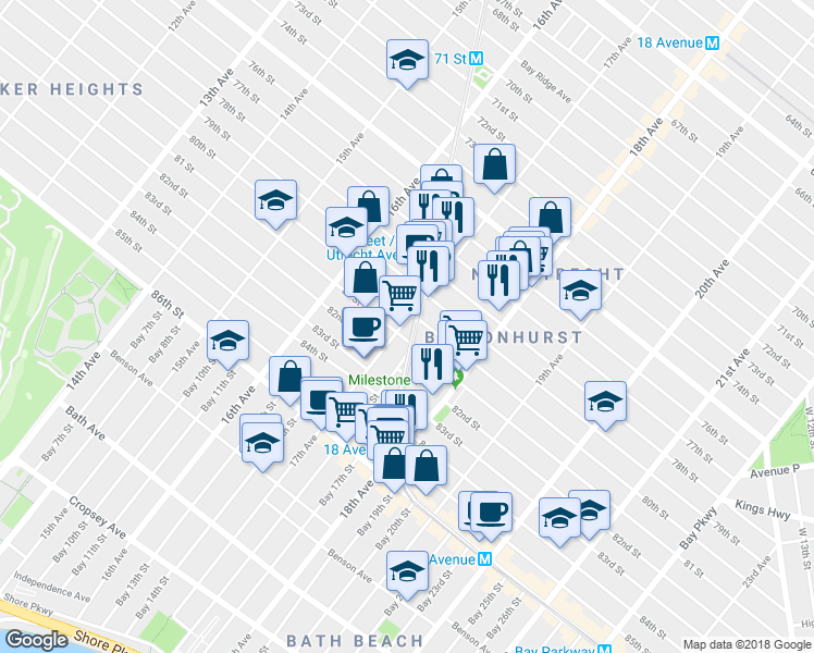 map of restaurants, bars, coffee shops, grocery stores, and more near 1727B 81st Street in Brooklyn