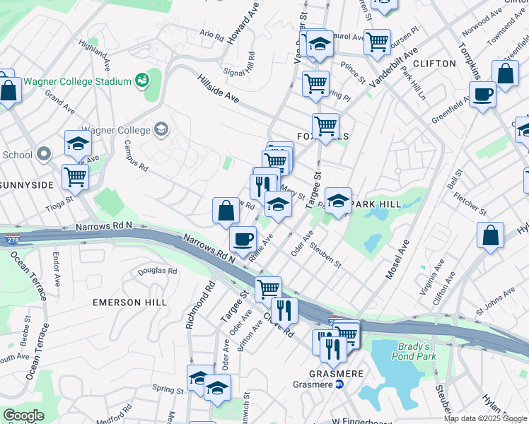 map of restaurants, bars, coffee shops, grocery stores, and more near in Staten Island