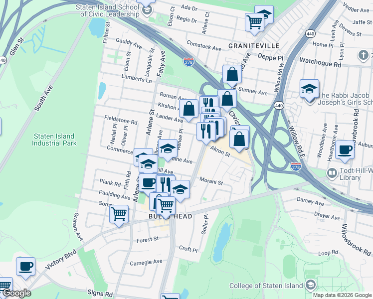 map of restaurants, bars, coffee shops, grocery stores, and more near 41 Jardine Avenue in Staten Island