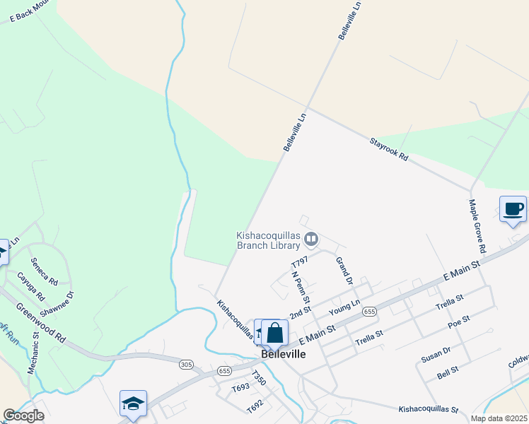 map of restaurants, bars, coffee shops, grocery stores, and more near 768 Belleville Lane in Belleville
