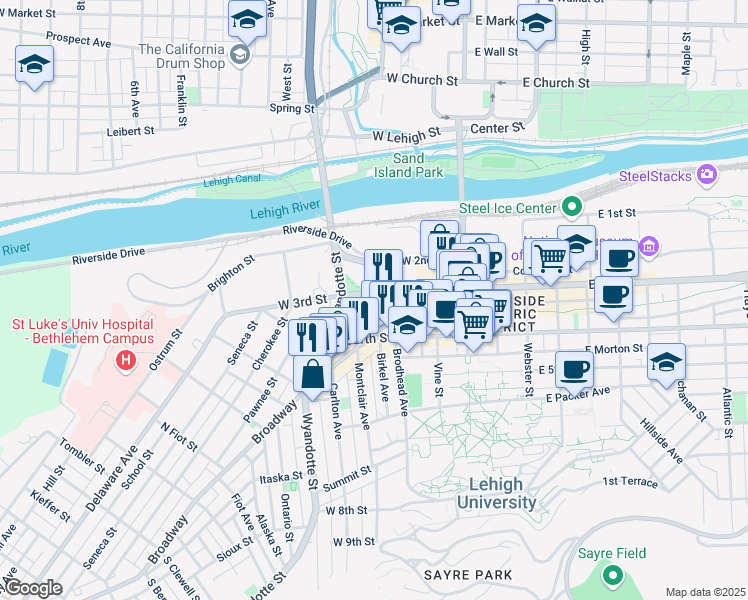 map of restaurants, bars, coffee shops, grocery stores, and more near 216 West 3rd Street in Bethlehem