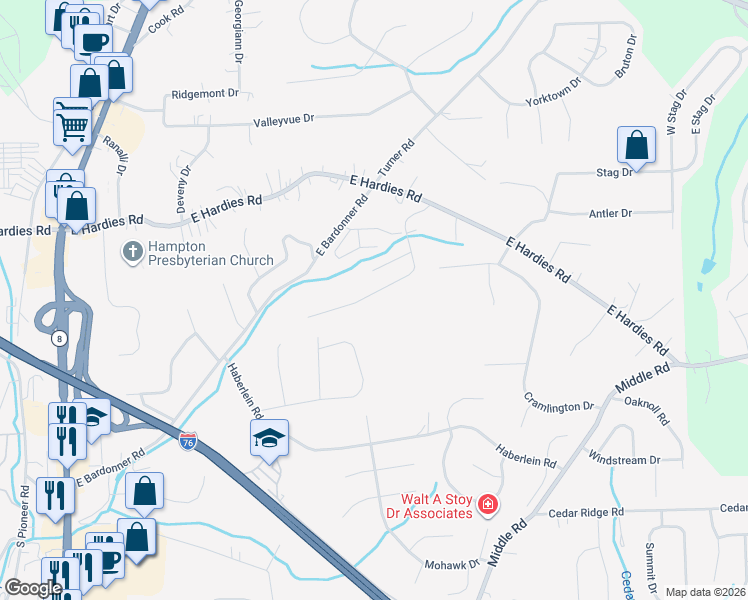 map of restaurants, bars, coffee shops, grocery stores, and more near 3123 Camberly Drive in Gibsonia