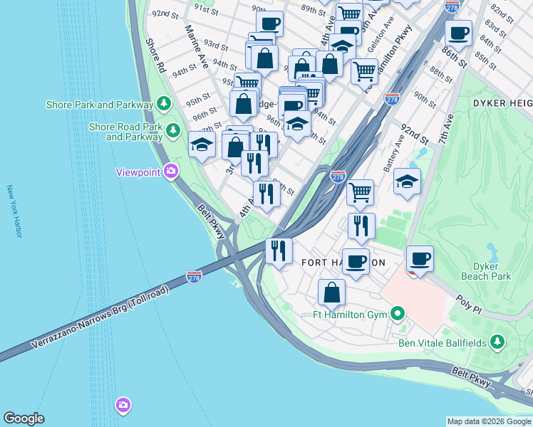 map of restaurants, bars, coffee shops, grocery stores, and more near 433 101st Street in Brooklyn