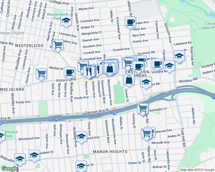 map of restaurants, bars, coffee shops, grocery stores, and more near 58 Mountainview Avenue in Staten Island