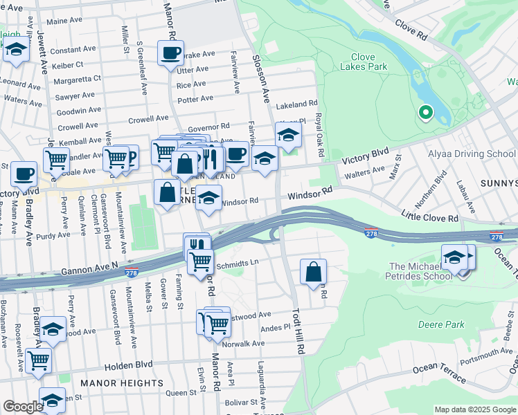 map of restaurants, bars, coffee shops, grocery stores, and more near 103 Reon Avenue in Staten Island