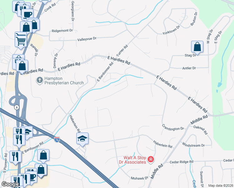 map of restaurants, bars, coffee shops, grocery stores, and more near 3123 Camberly Drive in Gibsonia