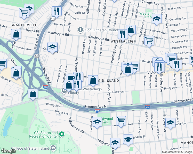 map of restaurants, bars, coffee shops, grocery stores, and more near 460 Crystal Avenue in Staten Island