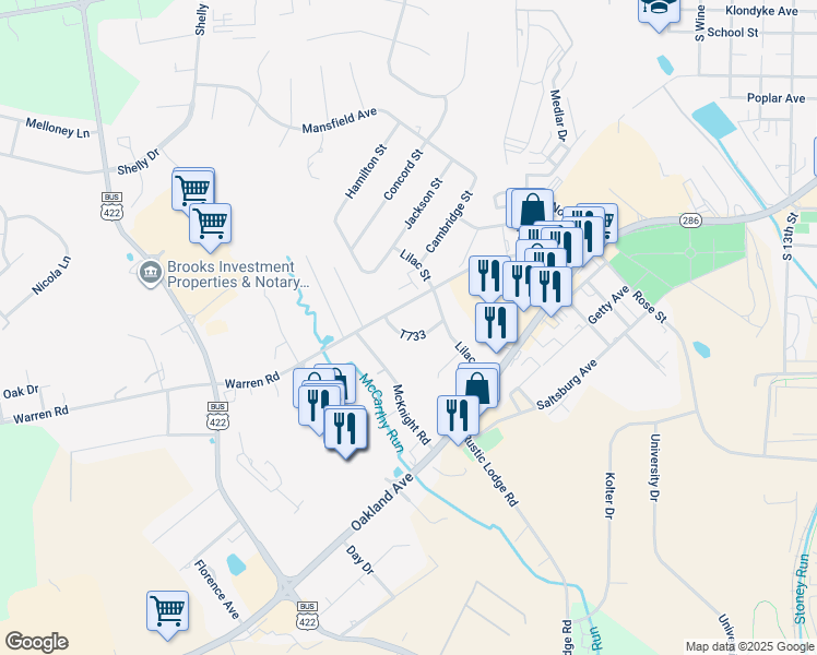 map of restaurants, bars, coffee shops, grocery stores, and more near 1903 Warren Road in Indiana