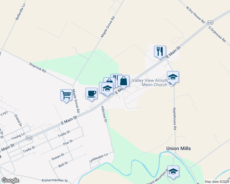 map of restaurants, bars, coffee shops, grocery stores, and more near 4401-4421 East Main Street in Belleville