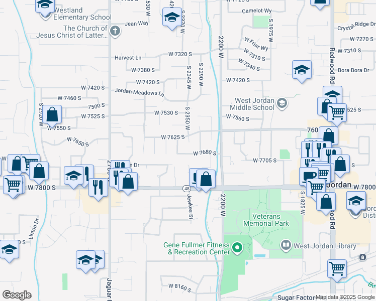map of restaurants, bars, coffee shops, grocery stores, and more near 8112 South 2350 West in West Jordan