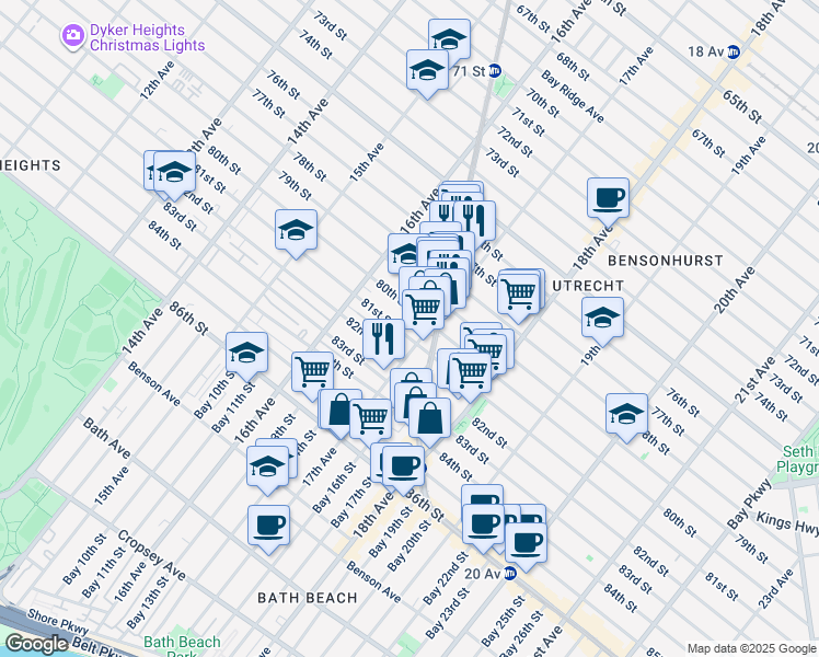 map of restaurants, bars, coffee shops, grocery stores, and more near 1658 80th Street in Brooklyn