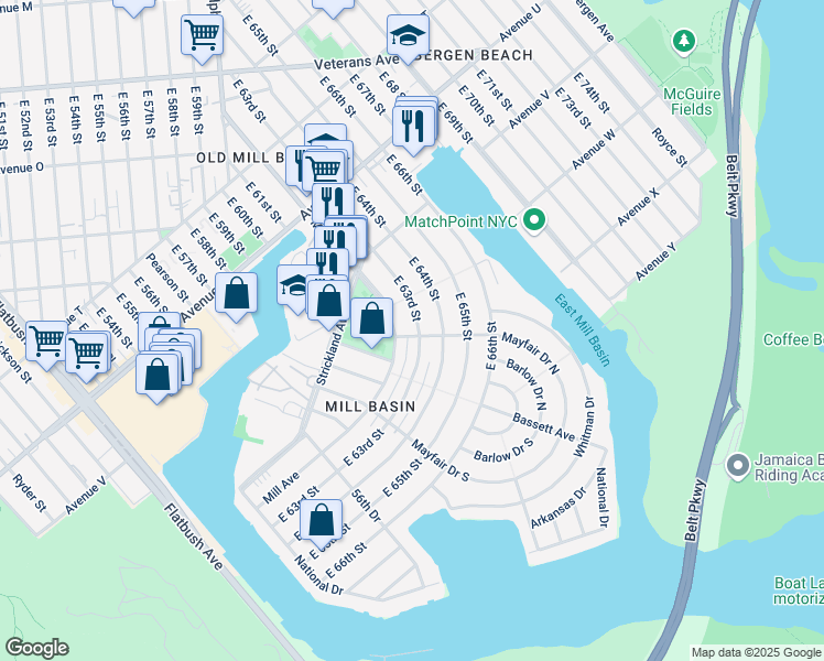map of restaurants, bars, coffee shops, grocery stores, and more near 2323 East 63rd Street in Brooklyn