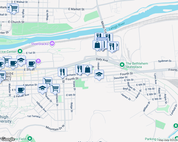 map of restaurants, bars, coffee shops, grocery stores, and more near 1138 Fortuna Street in Bethlehem