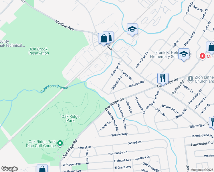 map of restaurants, bars, coffee shops, grocery stores, and more near 102 Schwinn Drive in Clark