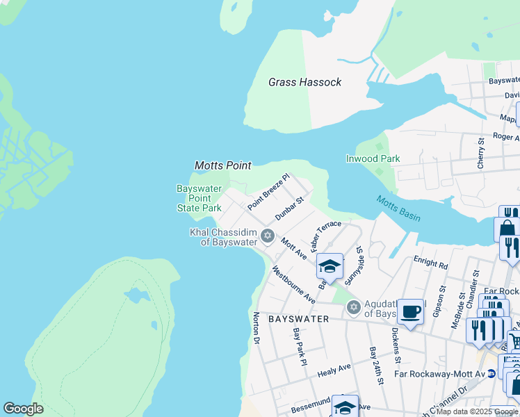 map of restaurants, bars, coffee shops, grocery stores, and more near 79 Point Breeze Place in Queens