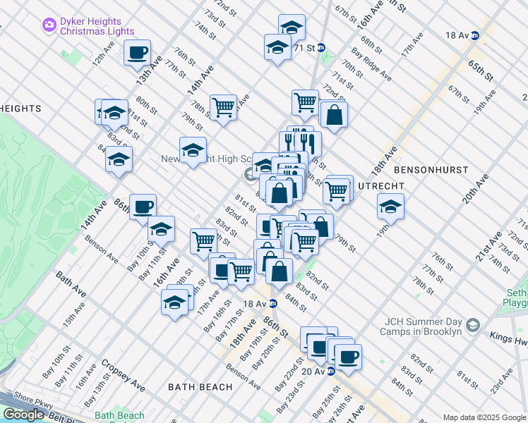 map of restaurants, bars, coffee shops, grocery stores, and more near 1658 80th Street in Brooklyn