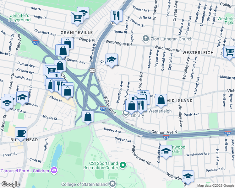 map of restaurants, bars, coffee shops, grocery stores, and more near 230 Auburn Avenue in Staten Island