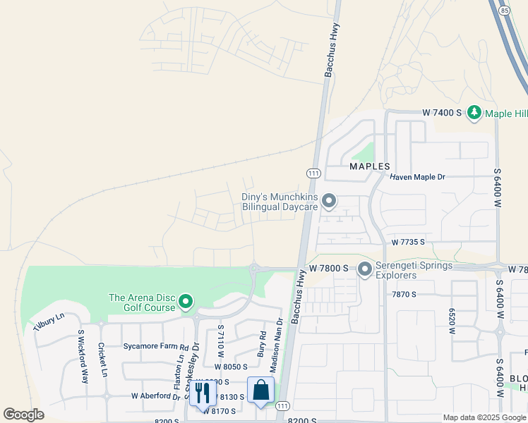 map of restaurants, bars, coffee shops, grocery stores, and more near 7646 South Clipper Street in Saratoga Springs