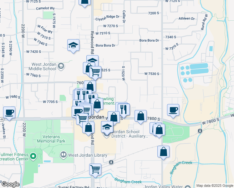 map of restaurants, bars, coffee shops, grocery stores, and more near in West Jordan