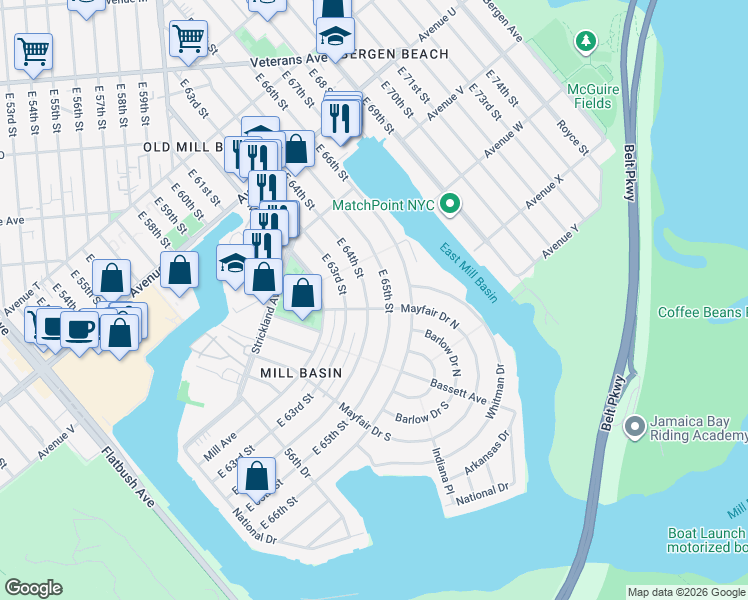 map of restaurants, bars, coffee shops, grocery stores, and more near 2346 East 65th Street in Brooklyn