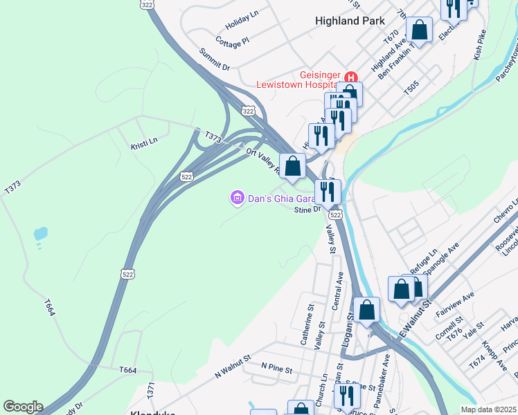 map of restaurants, bars, coffee shops, grocery stores, and more near 27 Woodbine Road in Lewistown