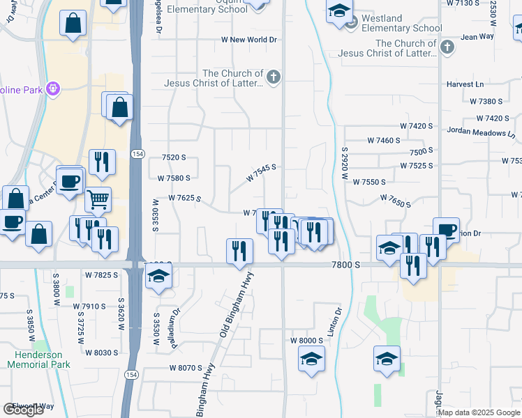 map of restaurants, bars, coffee shops, grocery stores, and more near 3263 West 7625 South in West Jordan