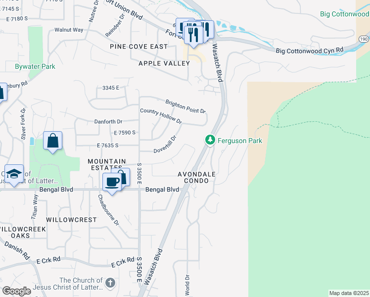 map of restaurants, bars, coffee shops, grocery stores, and more near 3656 Summer Hill Drive in Cottonwood Heights